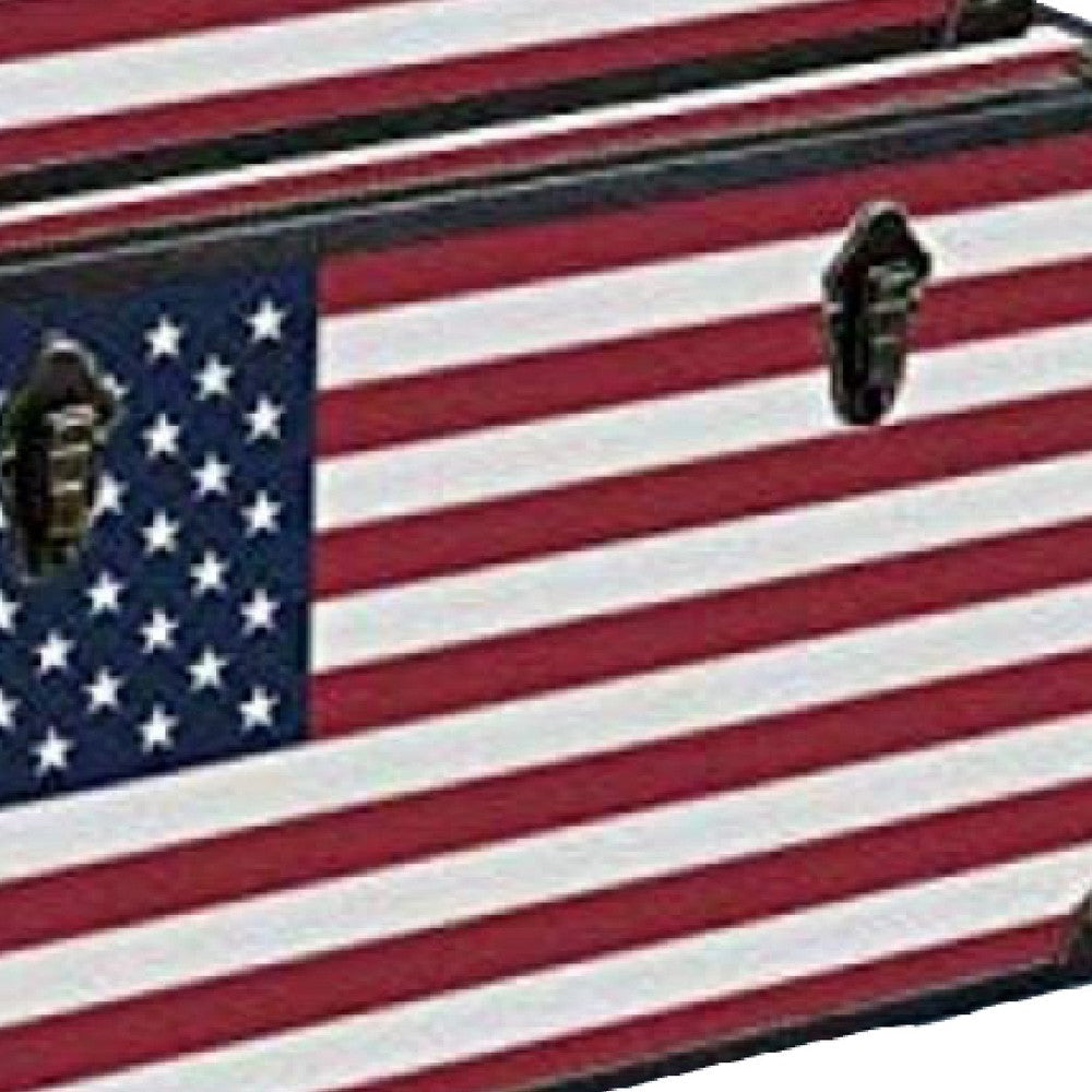 Wooden Trunks with US Flag Print and Metal Corner Accent Set of 3 Multicolor BM228638
