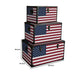 Wooden Trunks with US Flag Print and Metal Corner Accent Set of 3 Multicolor BM228638