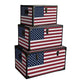 Wooden Trunks with US Flag Print and Metal Corner Accent, Set of 3, Multicolor
