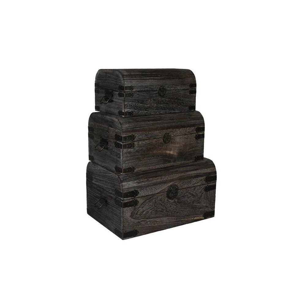Wooden Lift Top Storage Box with Grain Details, Set of 3, Gray