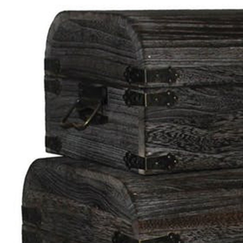 Wooden Lift Top Storage Box with Grain Details, Set of 3, Gray