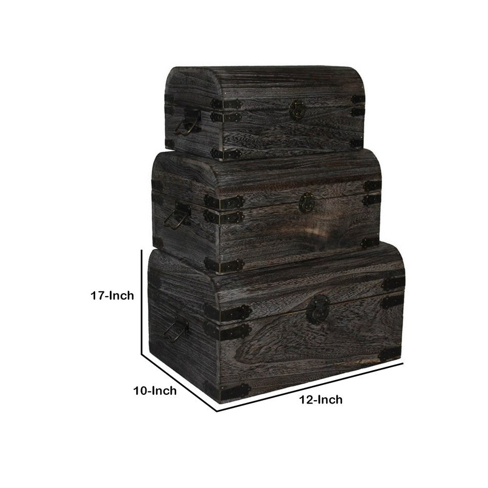 Wooden Lift Top Storage Box with Grain Details Set of 3 Gray BM228639