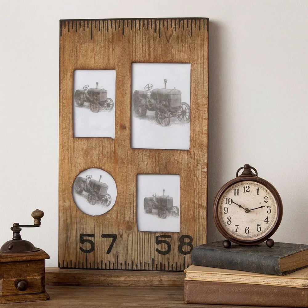 Photo Frame | Rectangular Wood | 4 Slot | Distressed Brown