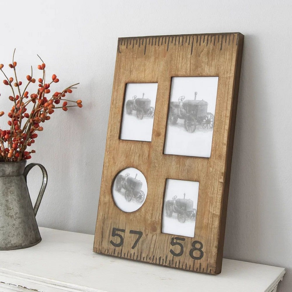 Photo Frame | Rectangular Wood | 4 Slot | Distressed Brown