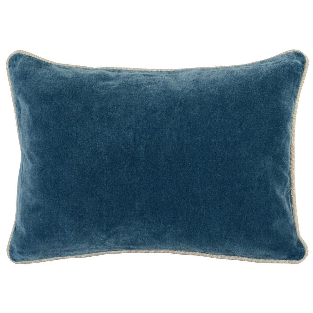 Rectangular Fabric Throw Pillow with Solid Color and Piped Edges, Blue By Casagear Home