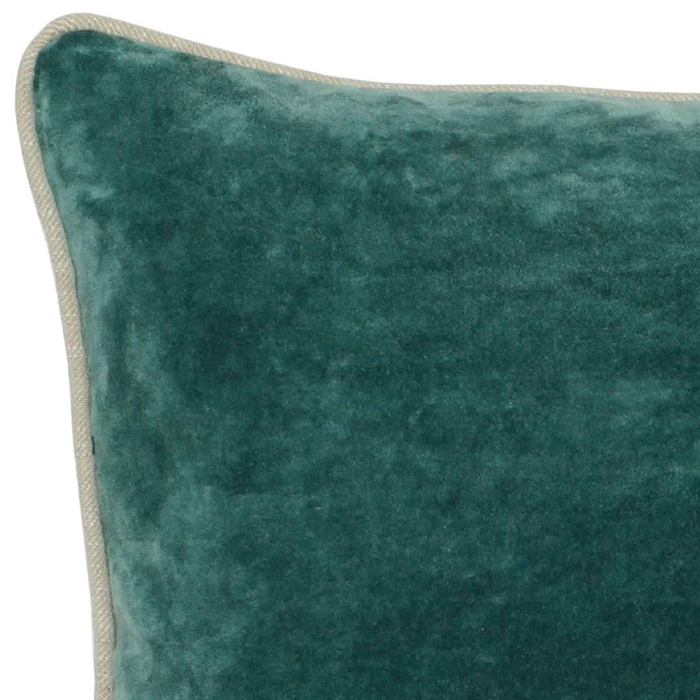 Square Fabric Throw Pillow with Solid Color and Piped Edges Teal Green By Casagear Home BM228821