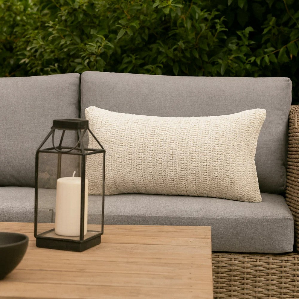 Throw Pillow | Rectangular | 20 x 14 | Hand Knitted | White