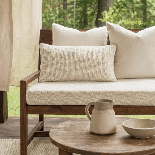 Throw Pillow | Rectangular | 20 x 14 | Hand Knitted | White