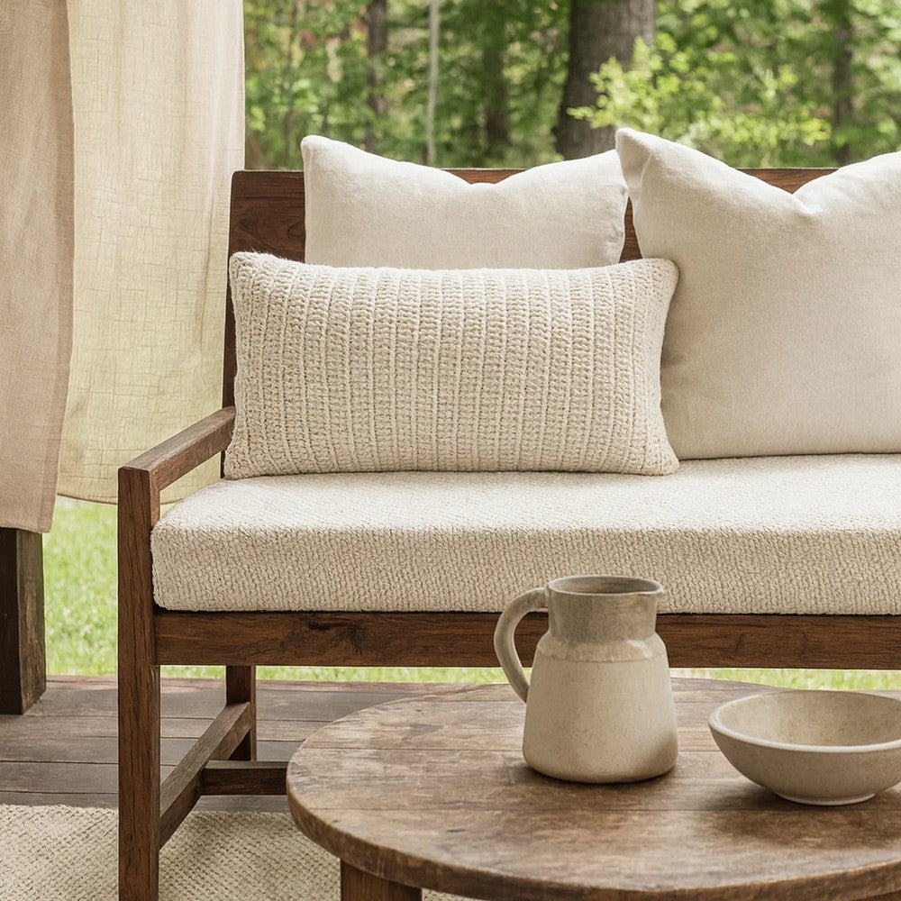 Throw Pillow | Rectangular | 20 x 14 | Hand Knitted | White