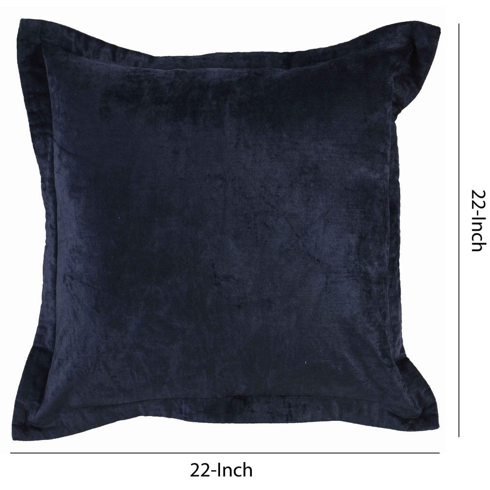 Square Fabric Throw Pillow with Solid Color and Flanged Edges, Blue By Casagear Home