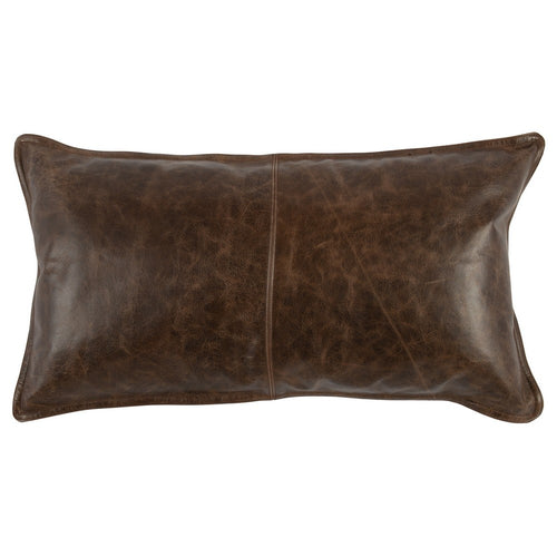 Faux Leather Pillow | Stitched Detail | Flanged Edges | Dark Brown
