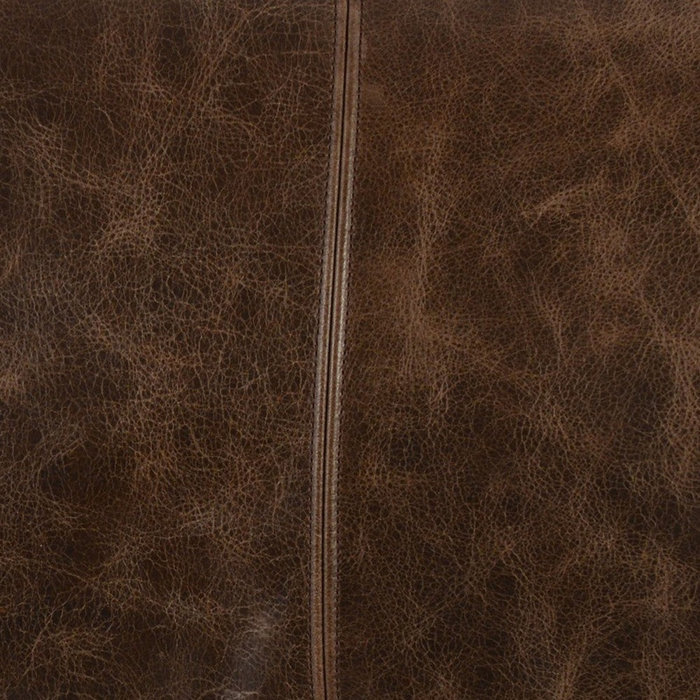 Faux Leather Pillow | Stitched Detail | Flanged Edges | Dark Brown