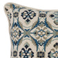 Fabric Throw Pillow with Medallion Print, Cream and Blue By Casagear Home