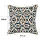 Fabric Throw Pillow with Medallion Print, Cream and Blue By Casagear Home
