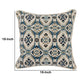 Fabric Throw Pillow with Medallion Print, Cream and Blue By Casagear Home