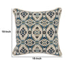 Fabric Throw Pillow with Medallion Print, Cream and Blue By Casagear Home