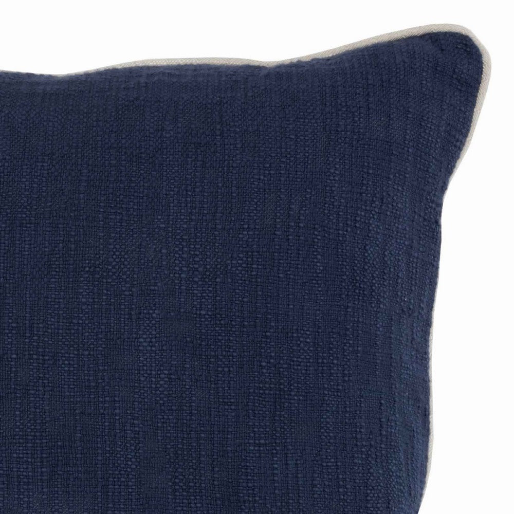 Textured Fabric Throw Pillow with Piped Edges, Navy Blue and Beige By Casagear Home