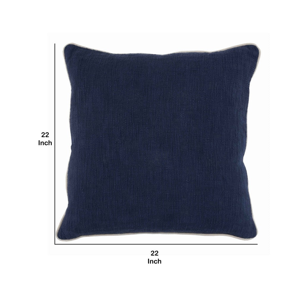 Textured Fabric Throw Pillow with Piped Edges Navy Blue and Beige By Casagear Home BM228906