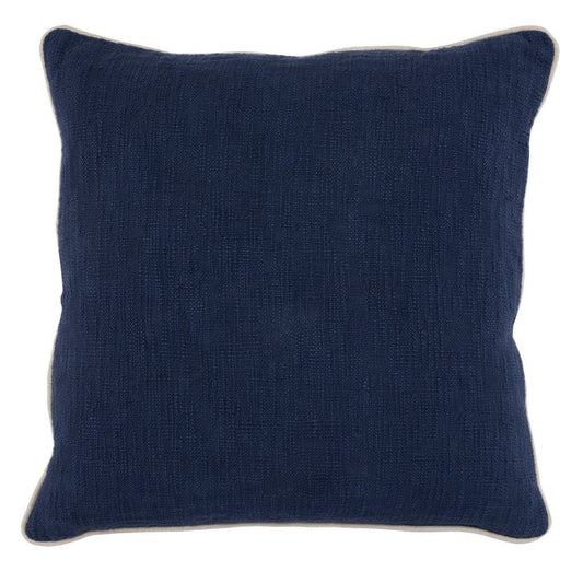 Throw Pillow | Textured Fabric | Piped Edges | Navy & Beige