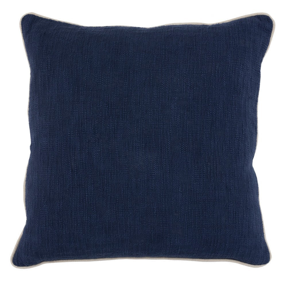 Throw Pillow | Textured Fabric | Piped Edges | Navy & Beige