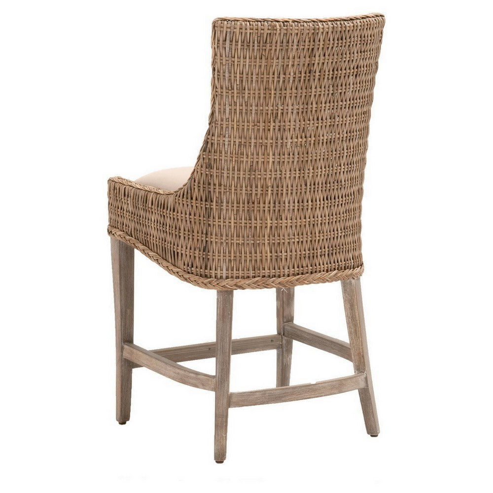 Wicker and Fabric Counter Stool with Wood Frame Set of 2 Brown and Gray By Casagear Home BM228941