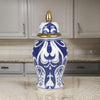 Nora Jar | Ceramic Urn Shape | Lid | Gold Accent | Blue