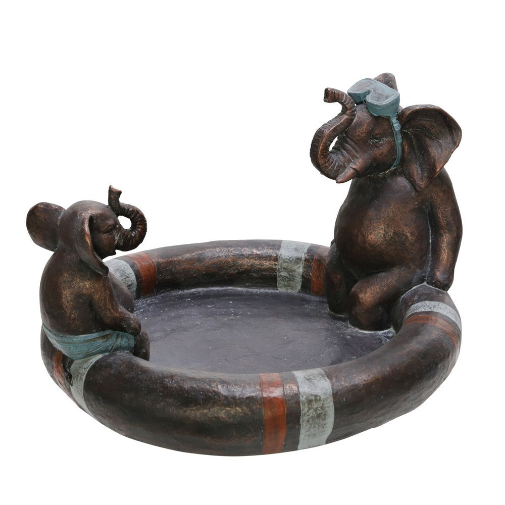 10 Inches Polyresin Frame Dad and Son Elephant Bird Bath Bronze By Casagear Home BM228974