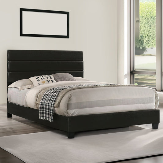 Leatherette Upholstered Full Bed with Panel Headboard, Black By Casagear Home