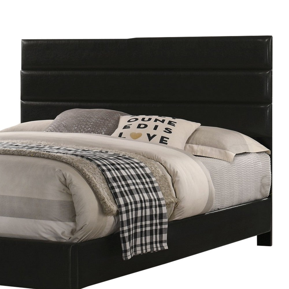 Leatherette Upholstered King Bed with Panel Headboard Black By Casagear Home BM229066