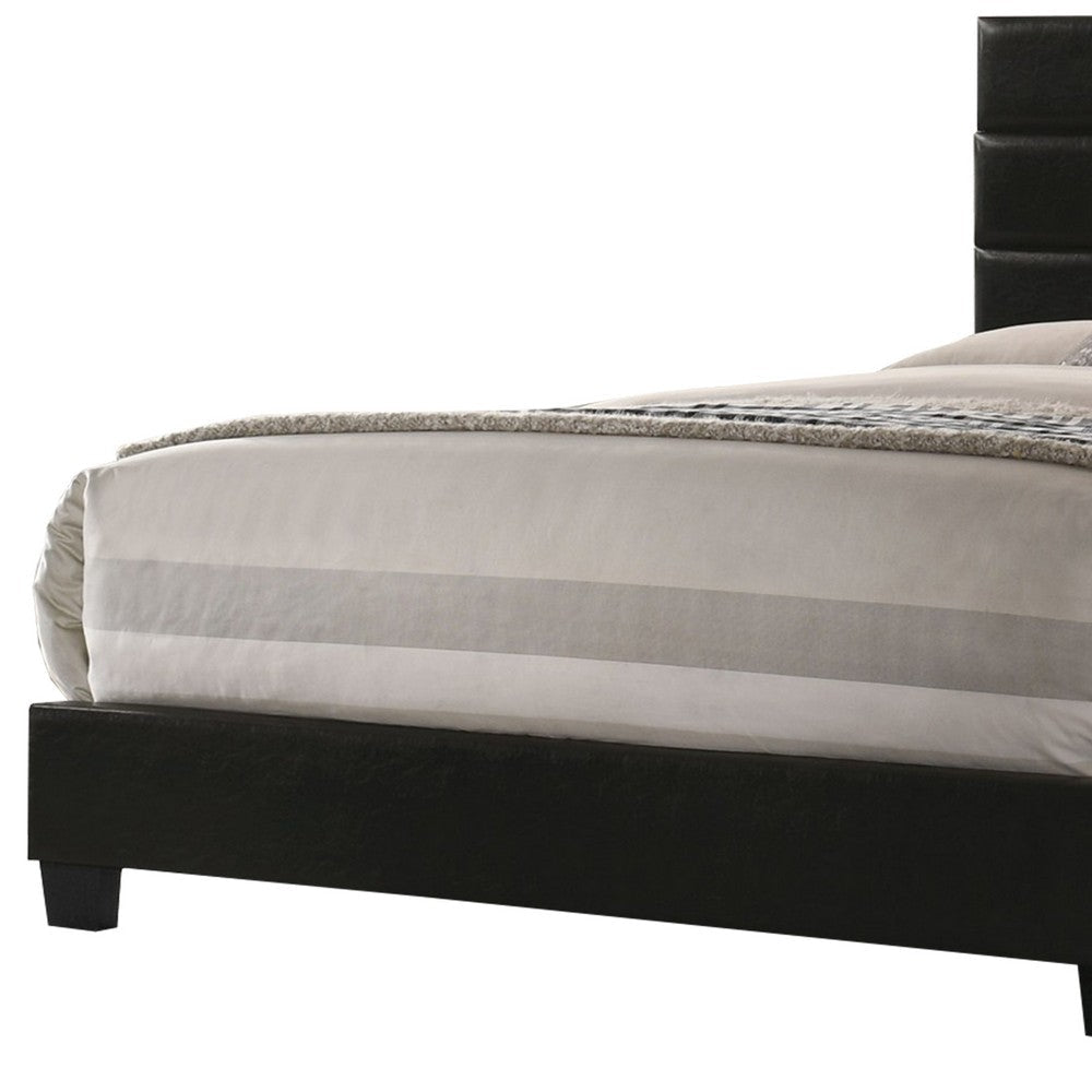 Leatherette Upholstered King Bed with Panel Headboard Black By Casagear Home BM229066