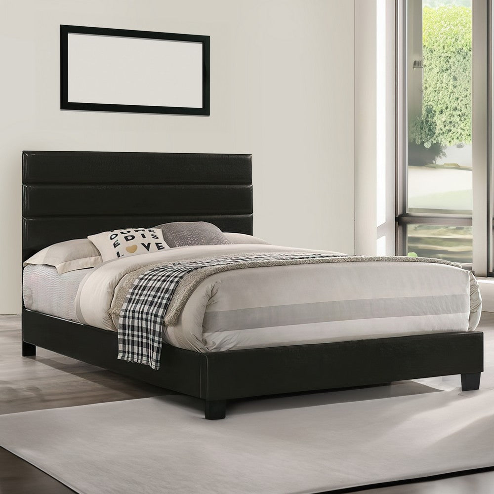 Leatherette Upholstered King Bed with Panel Headboard Black By Casagear Home BM229066