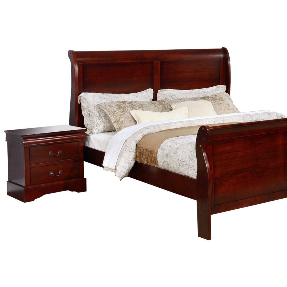 Full Size Sleigh Wooden 5 Piece Bedroom Set Cherry By Casagear Home BM229176