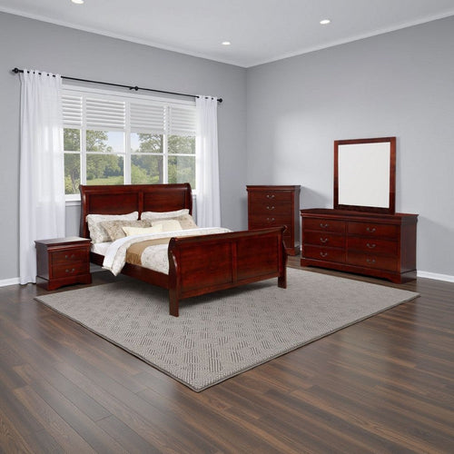 Emery 5 Piece Queen Bedroom Set  | Sleigh Design | Cherry Wood