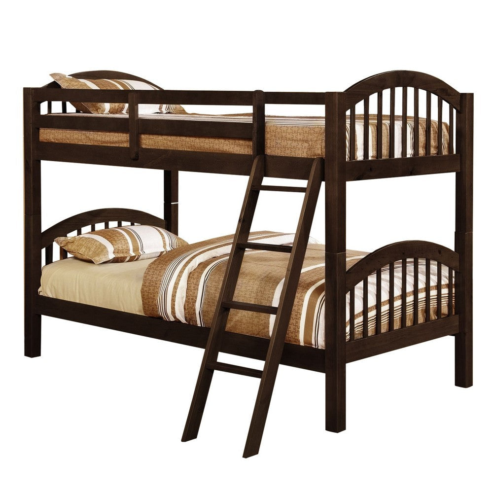 Evan Twin Over Twin Bunk Bed  | Slatted Arch Headboard | Dark Brown