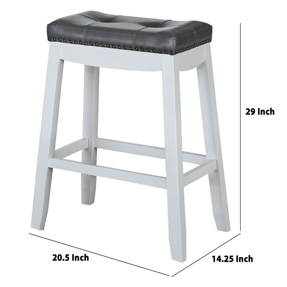 29" Wooden Bar Height Stool, Set of 2, White and Gray by Casagear Home