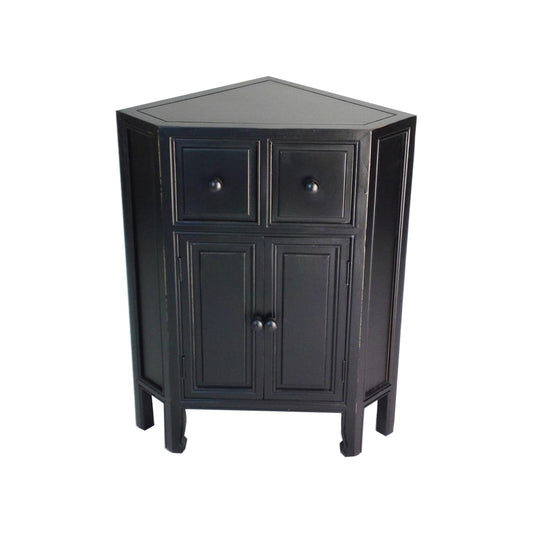30 Inch Wooden 2 Door Corner Cabinet with 2 Drawers, Black By Casagear Home