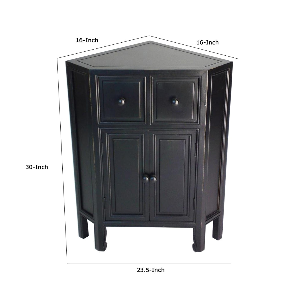 30 Inch Wooden 2 Door Corner Cabinet with 2 Drawers Black By Casagear Home BM229403