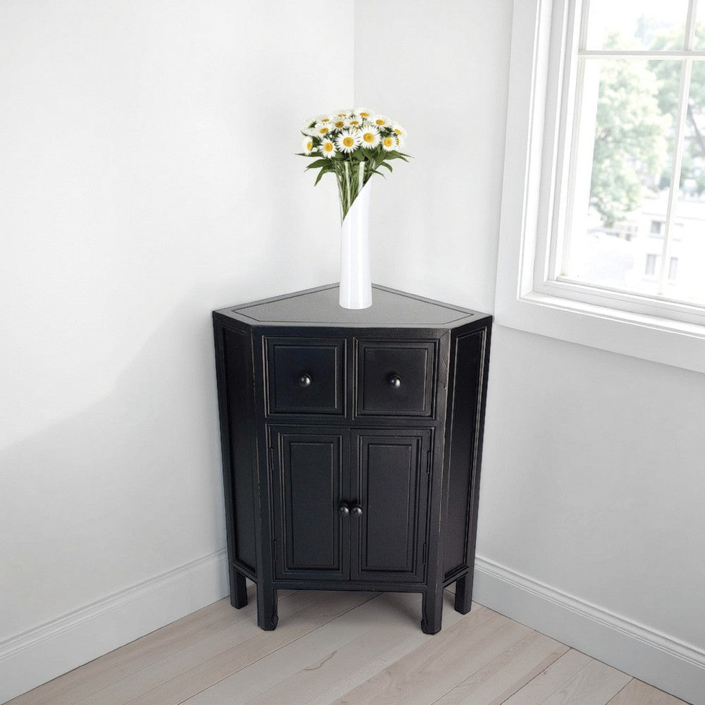 Milo Corner Cabinet | 30" | 2 Door | 2 Drawer | Black Wood