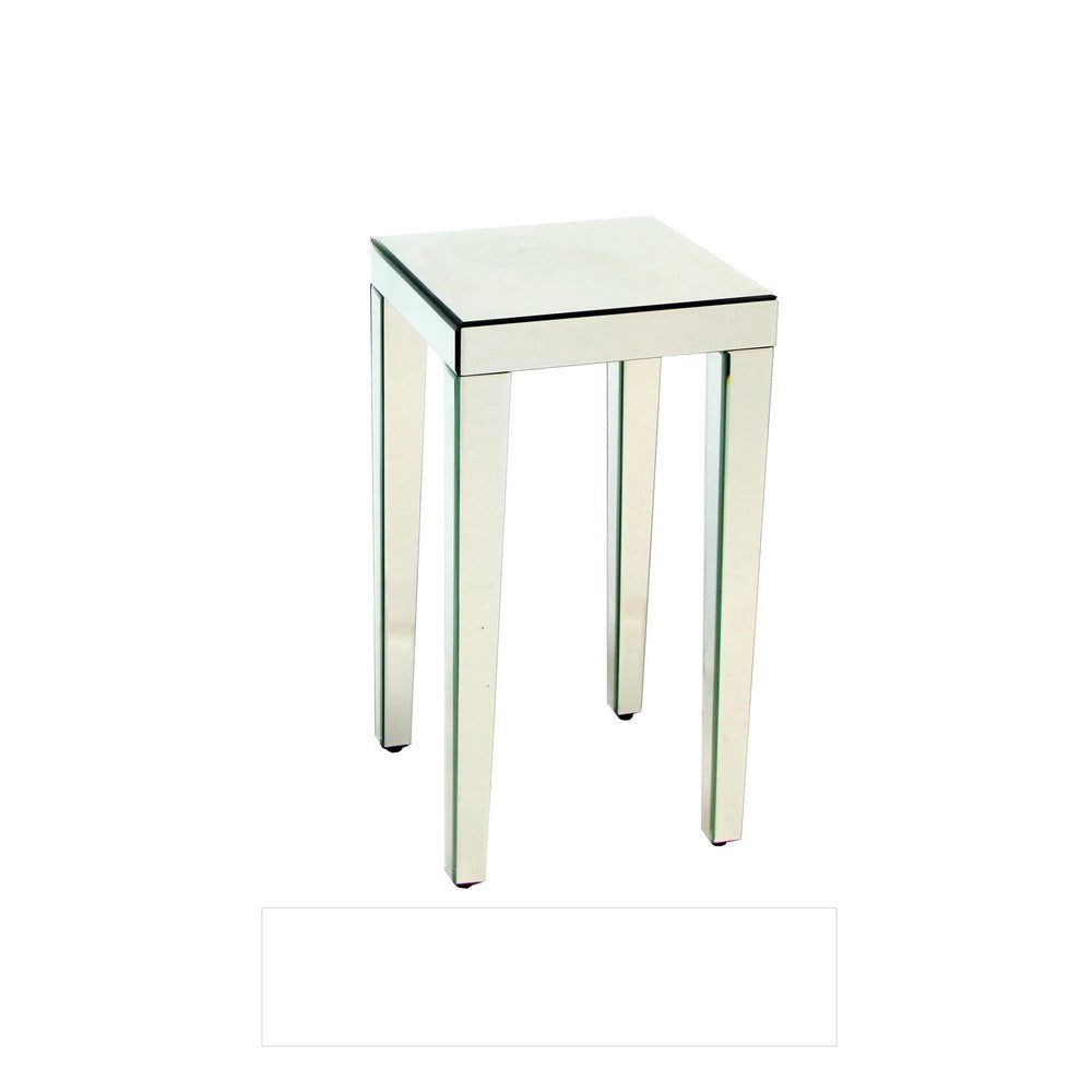 Aria Accent Table | 26" | Wood Frame | Beveled Mirror | Silver