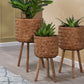 14.75" Bamboo Planters with Tripod Legs, Set of 3, Brown By Casagear Home