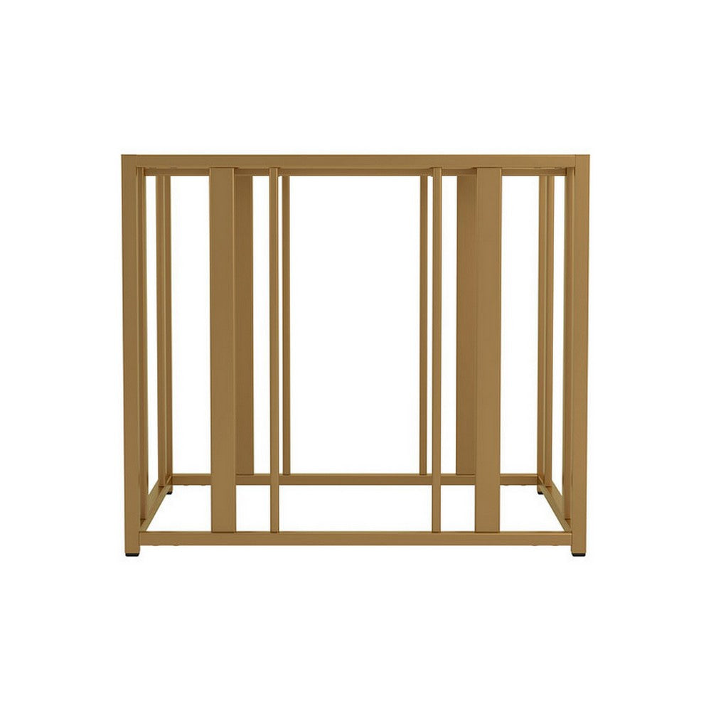 Glass Top End Table with Metal Tubular Base Brass BM229641