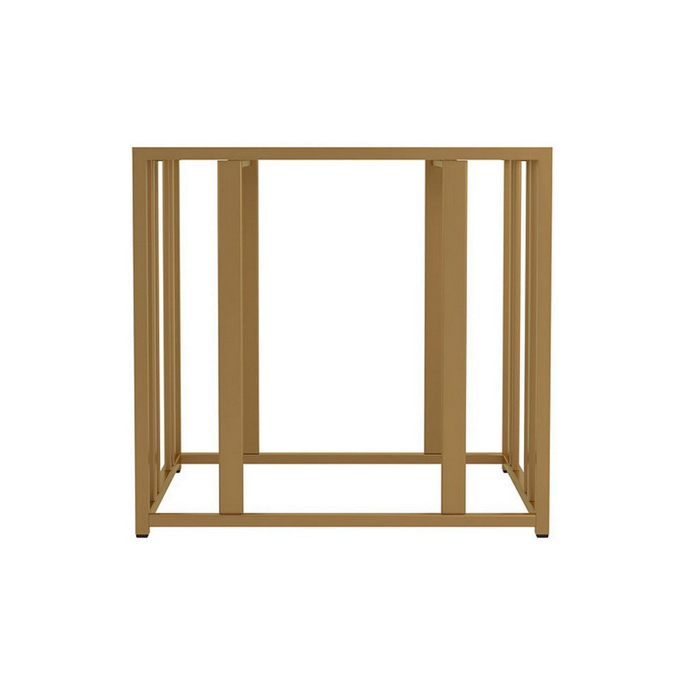 Glass Top End Table with Metal Tubular Base Brass BM229641