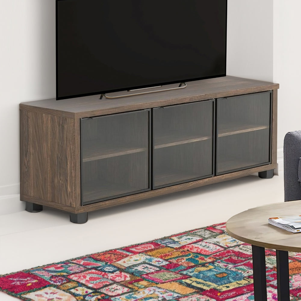 59'' Wooden TV Console with 3 Glass Door Storage, Brown By Casagear Home