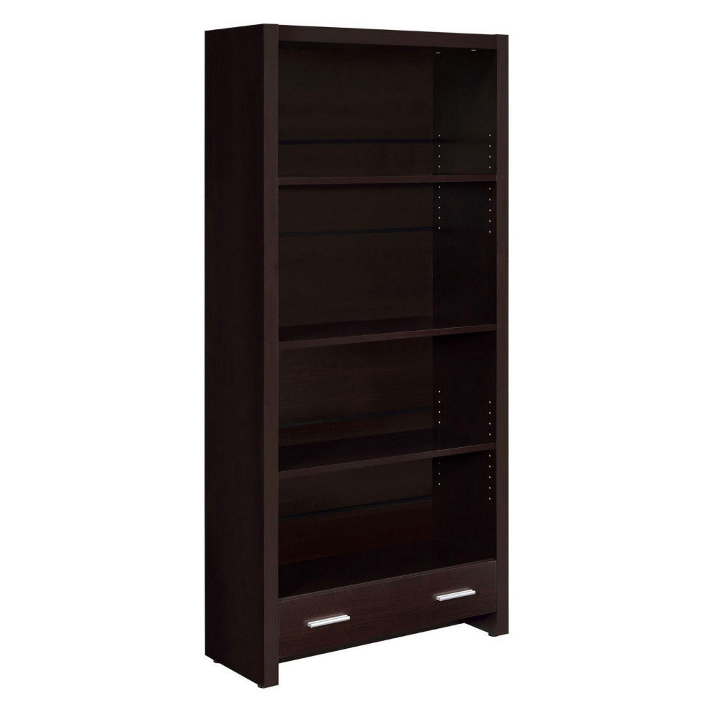 Wooden Bookcase with 3 Shelves and 1 Drawer, Dark Brown By Casagear Home