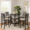 5 Piece Counter Height Table with Open Geometric Back Chairs, Gray