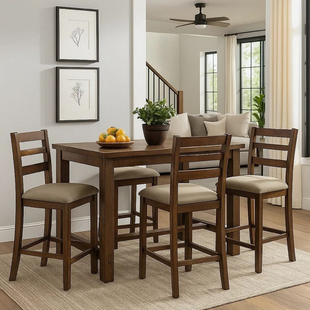 Paxon Counter Table | Rustic Plank Wood | Block Legs | Oak Brown