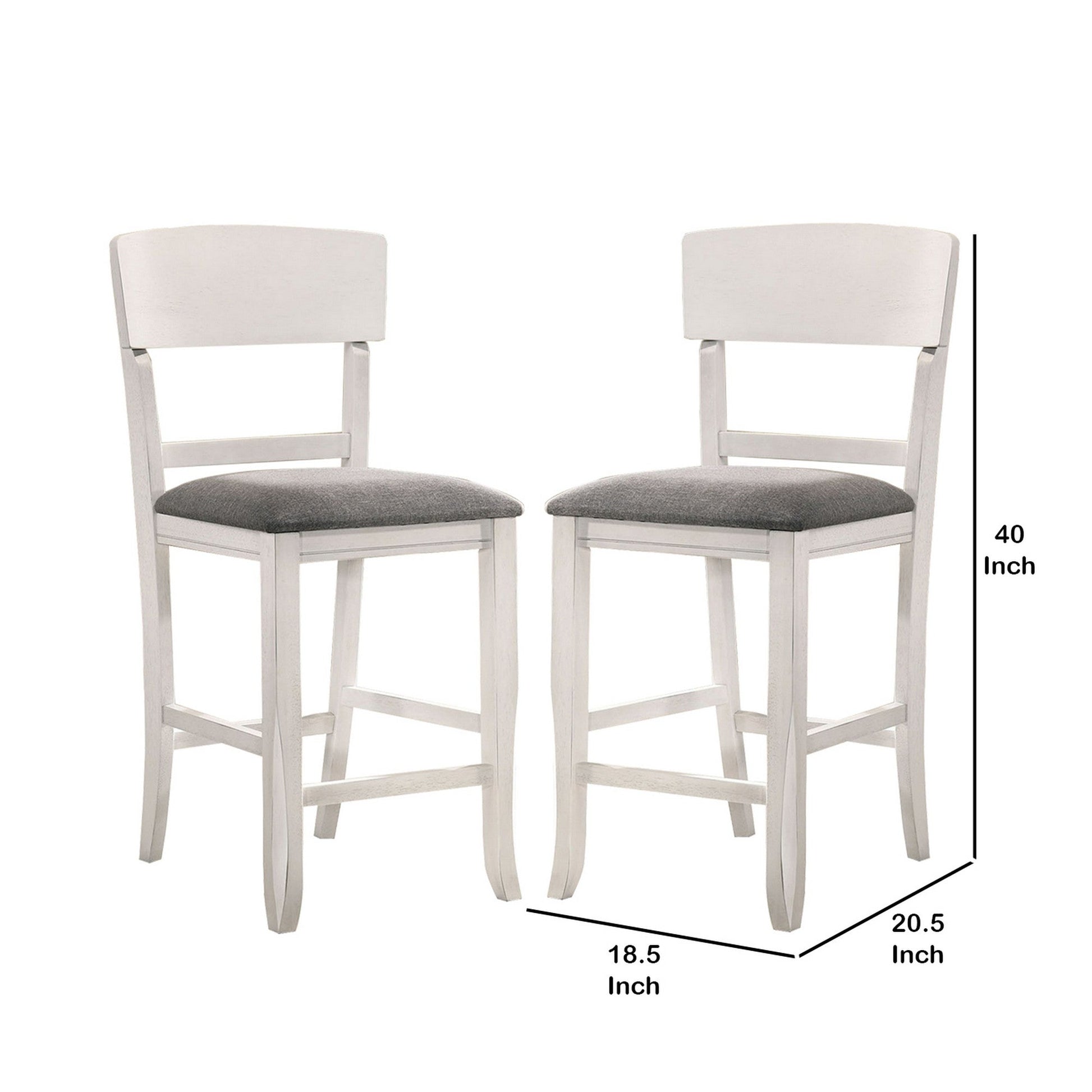 Wooden Counter Height Chair with Curved Back Set of 2 White and Gray BM230034