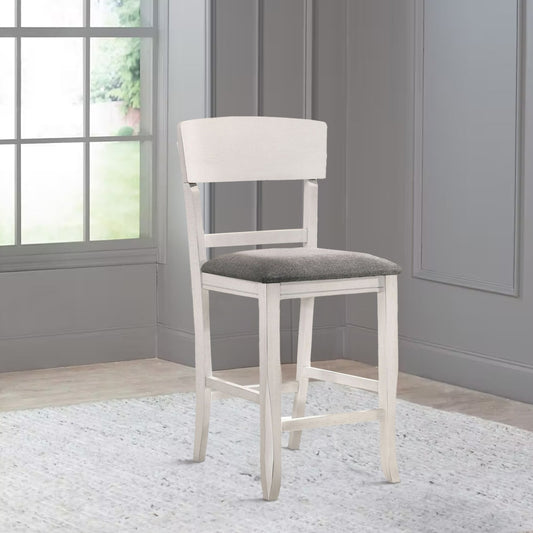 Wooden Counter Height Chair with Curved Back, Set of 2, White and Gray