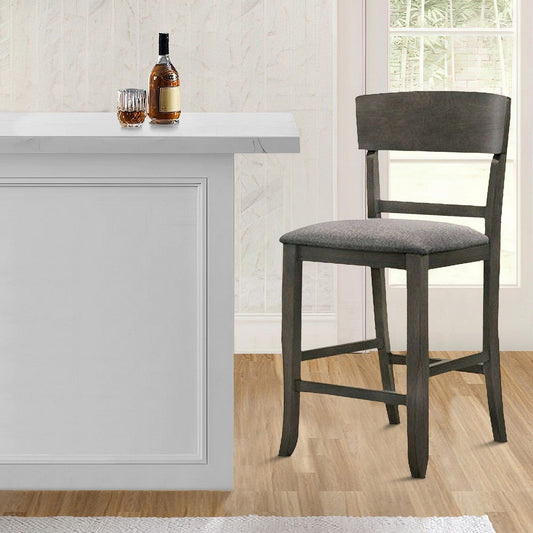 Wooden Counter Height Chair with Curved Back, Set of 2, Charcoal Gray By Casagear Home
