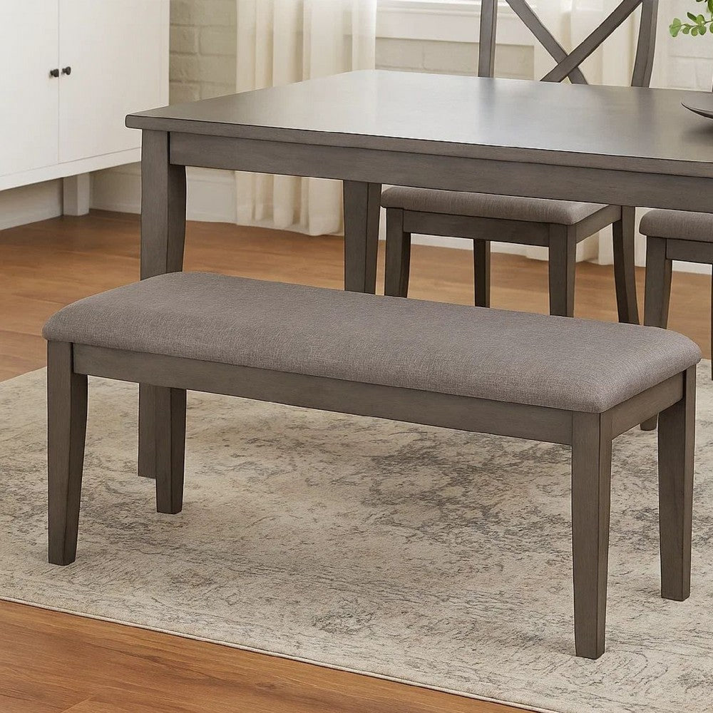 Rectangular Fabric Bench with Wooden Tapered legs, Charcoal Gray